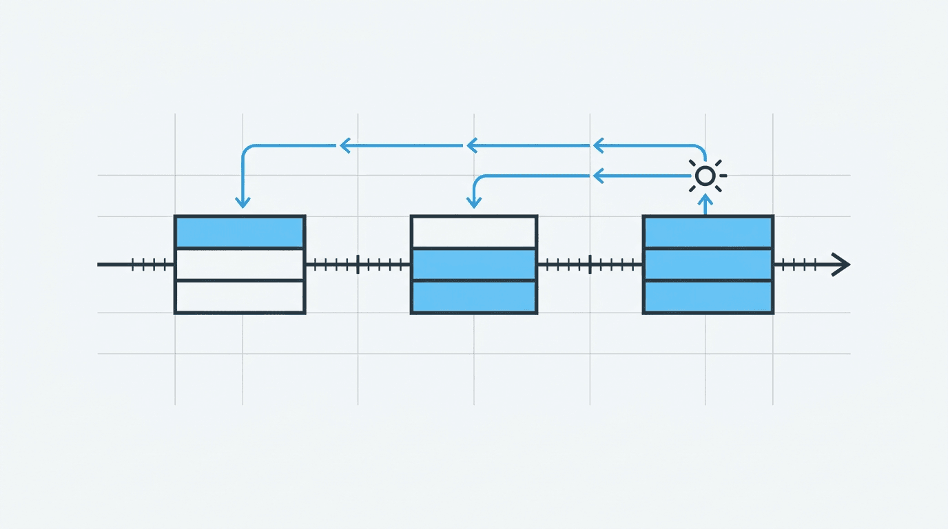 Schematic: exam study plan with calendar blocks and active recall loops