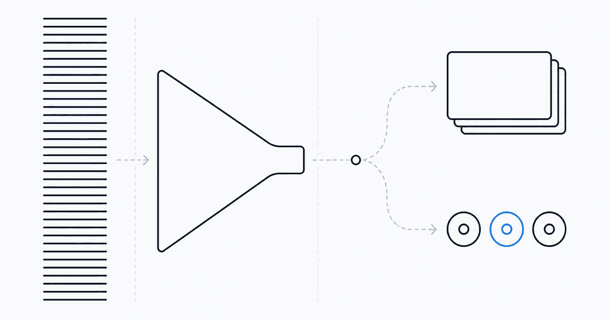 Schematic: compressed summary flowing into flashcards and quiz checks
