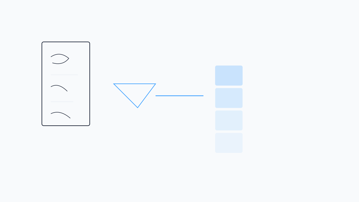 Schematic: messy notes document flowing into organized flashcard stack