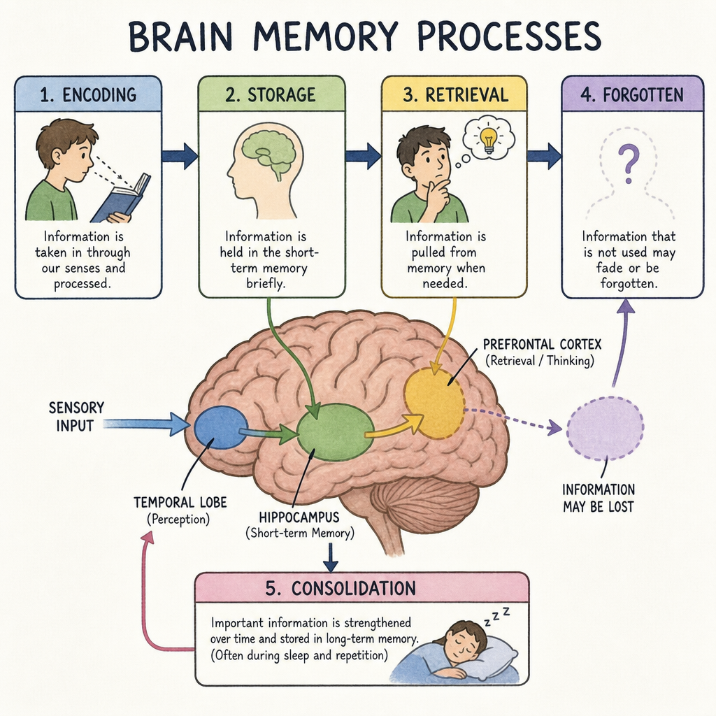 Illustration of brain memory processes